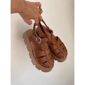 Anthropologie Pilcro Leather Platform Fisherman Sandals in Brown – EU 37